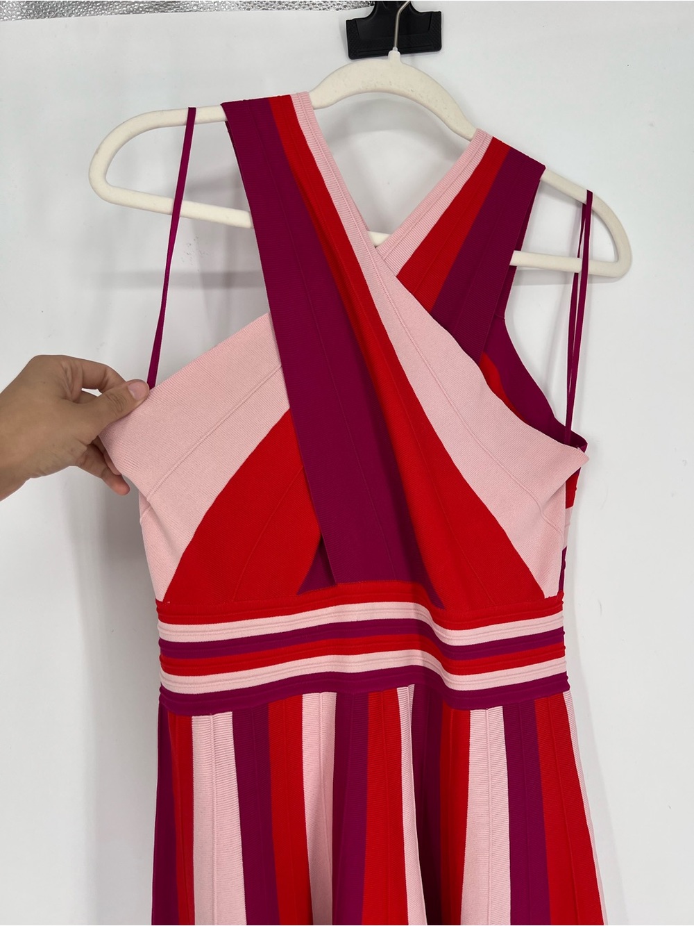Ted Baker Colorful Red Pink Striped Fit & Flare Bandage Sleeveless Mini Dress 4 - Picture 3 of 8
